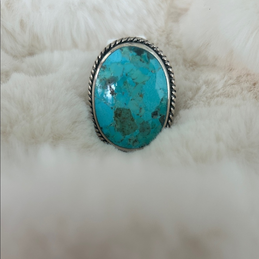 JTV sterling silver and turquoise(?) statement ring, size 5.